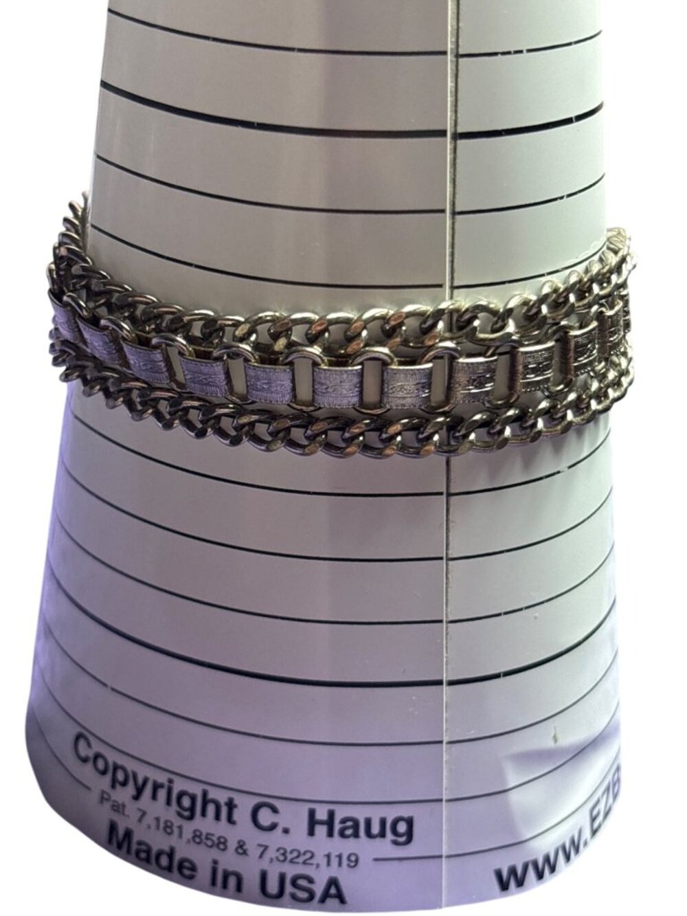 Vintage Textured Silvertone Chain Bracelet 3 Strands Fold Over Clasp 7 inches